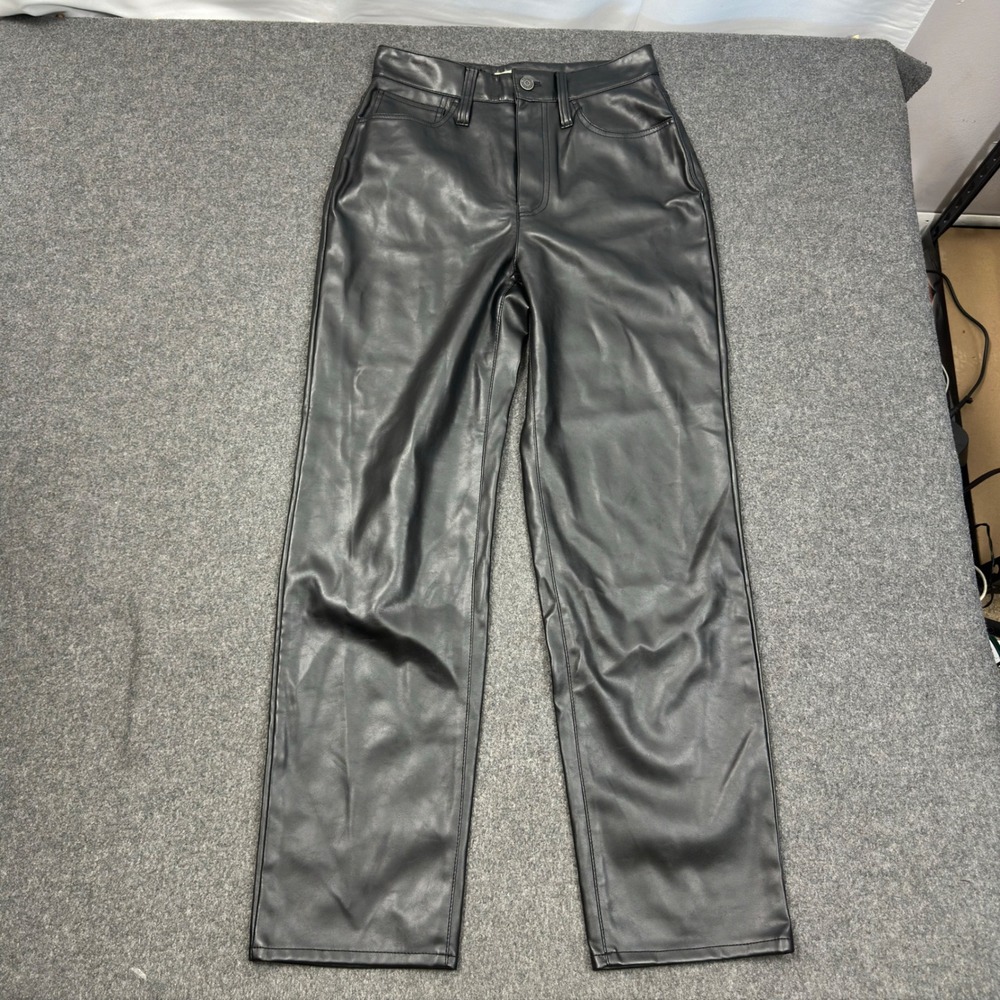 Madewell The Perfect Vintage Straight Jean Black Faux Leather Pants NG511 Sz 25
